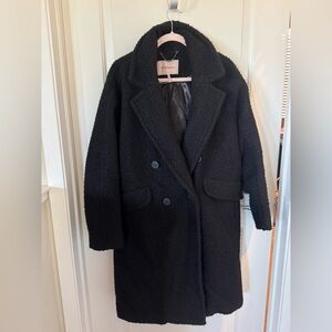 BCBG - XL- Women's Black Pea Coat - Sherpa Like fabric/satin lining. New w/o tag